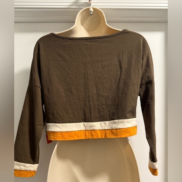 Philosophy of Paek Long Sleeve Brown Stripe Crop Top Medium - Picture 8 of 15